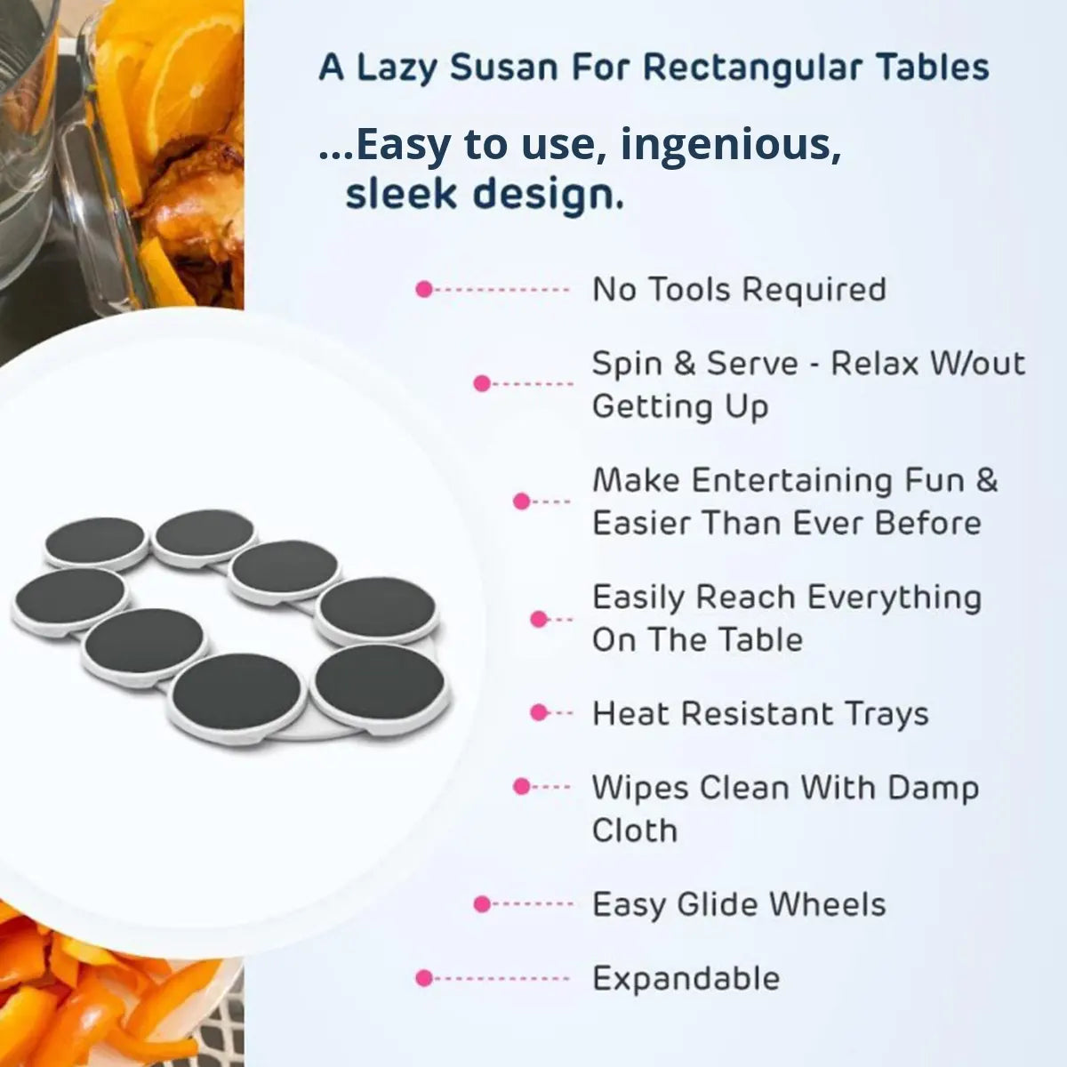 Portable Rotating Dining Table Tray for Rectangular Tables