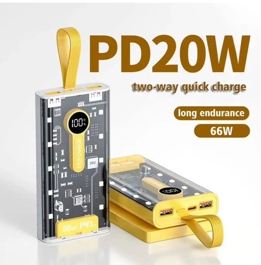 20000mAh Transparent Power Bank with 4 USB Cable