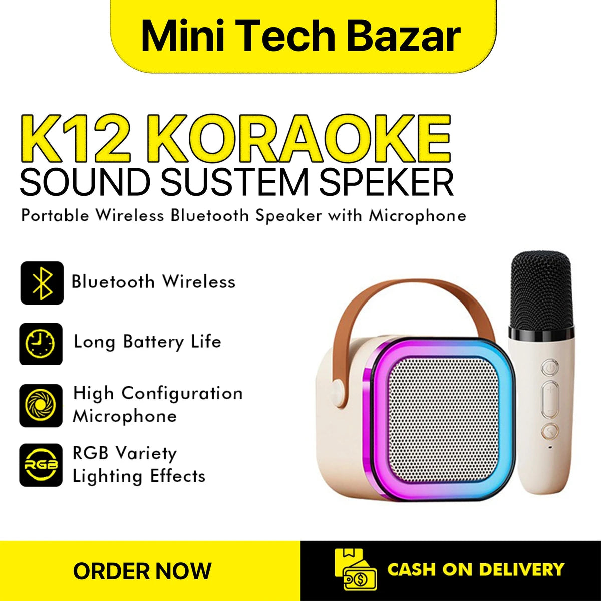 K12+ Karaoke Bluetooth Speaker With 1 Wireless Microphone