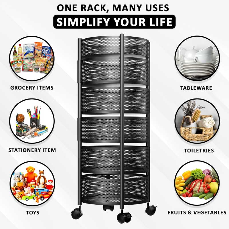 6 Layer Round Rotating Vegetable & Fruit Rack (360° Spin Design)
