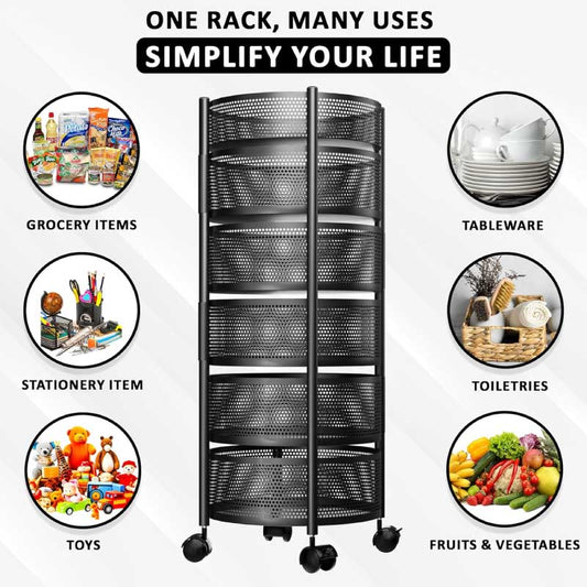 6 Layer Round Rotating Vegetable & Fruit Rack (360° Spin Design)