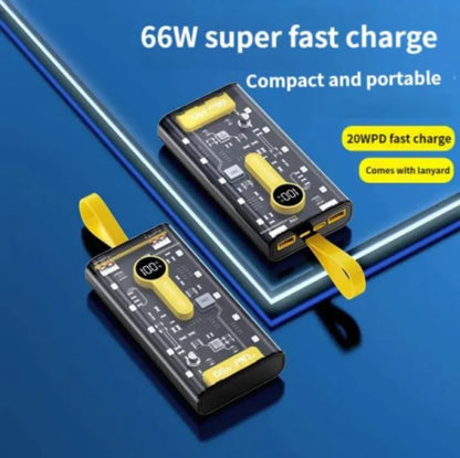 20000mAh Transparent Power Bank with 4 USB Cable
