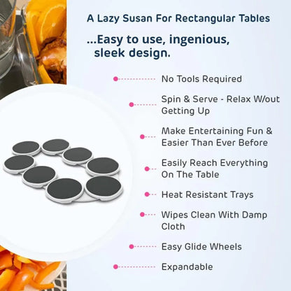 Portable Rotating Dining Table Tray for Rectangular Tables