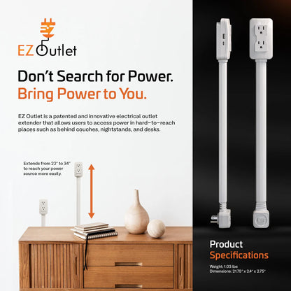 Electrical Outlet Extender Multi Plug Stick, Access Hard-to-Reach Wall Outlet Extender
