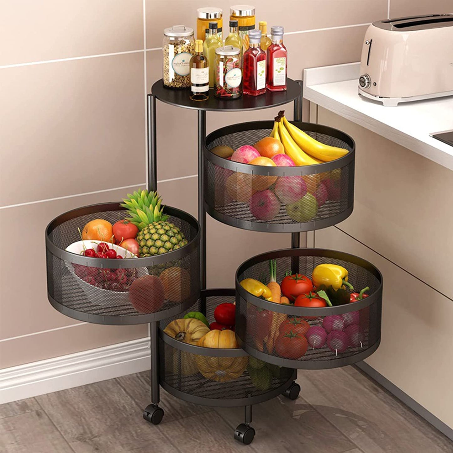 4 Layer Round Rotating Vegetable & Fruit Rack (360° Spin Design)
